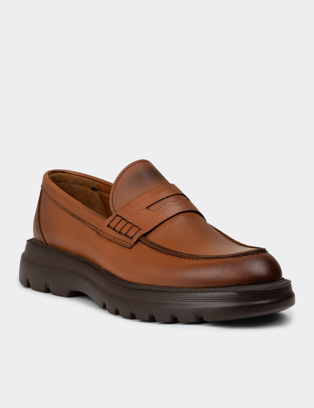 Erkek Hakiki Deri Taba Renk Kalın Taban Loafer - 02006MTBAE01