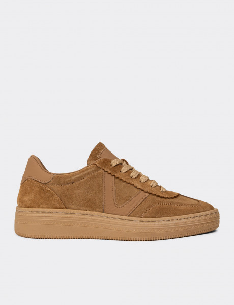 Kadın Hakiki Süet Taba Renk Sneaker Ayakkabı