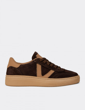 Kadın Hakiki Süet Kahverengi Sneaker Ayakkabı