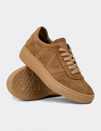 Kadın Hakiki Süet Taba Renk Sneaker Ayakkabı - N0170ZTBAC01