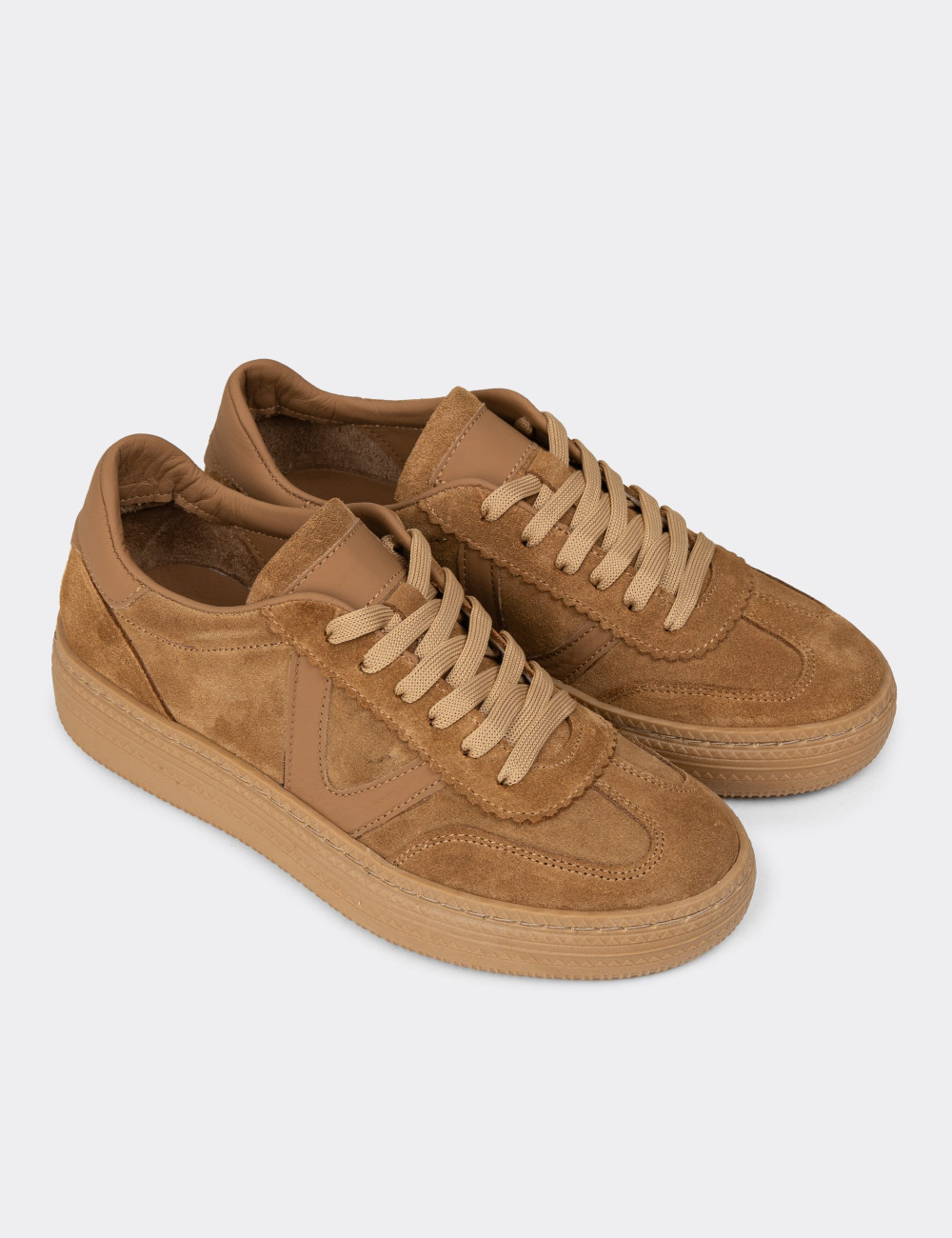 Kadın Hakiki Süet Taba Renk Sneaker Ayakkabı - N0170ZTBAC01