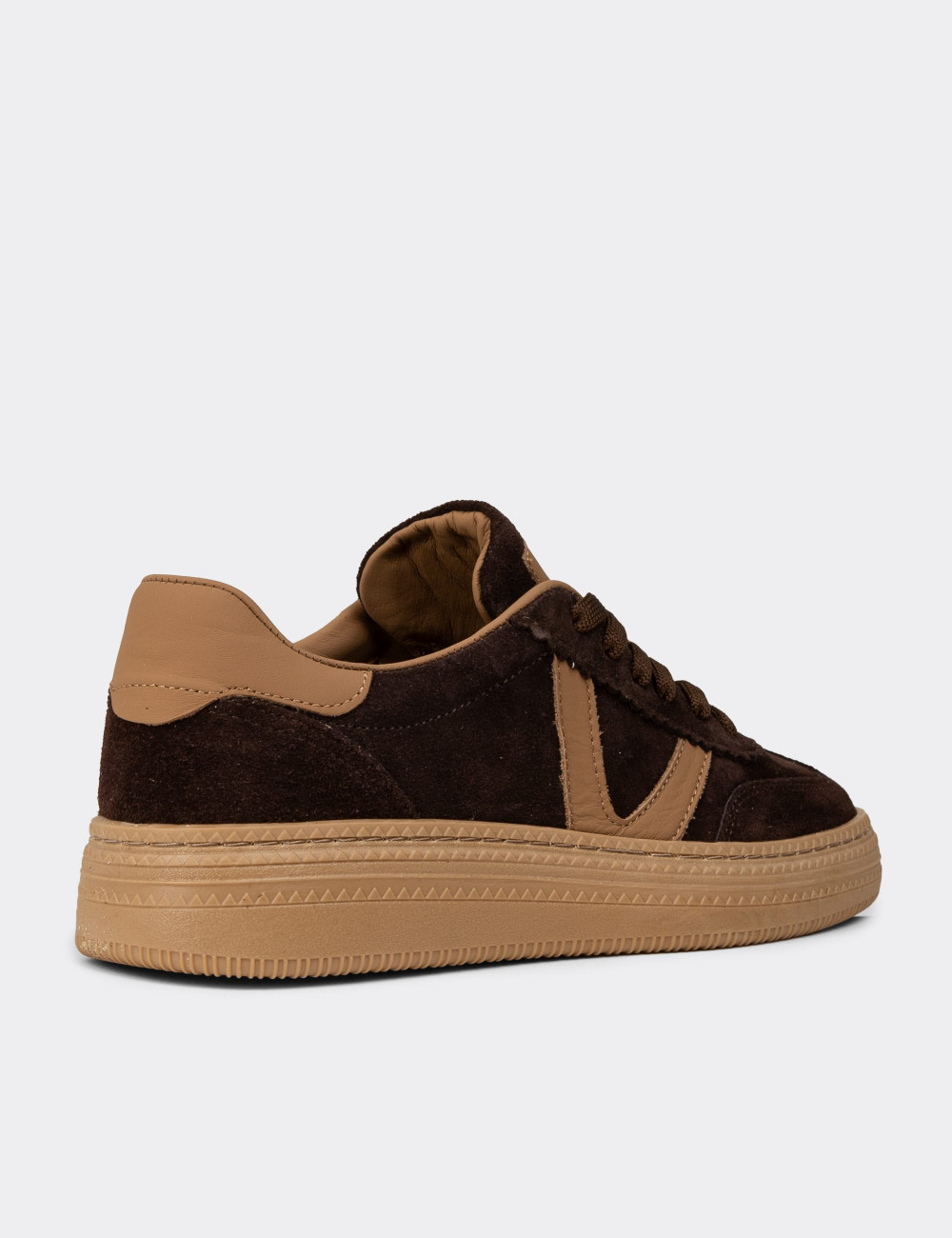 Kadın Hakiki Süet Kahverengi Sneaker Ayakkabı - N0170ZKHVC01