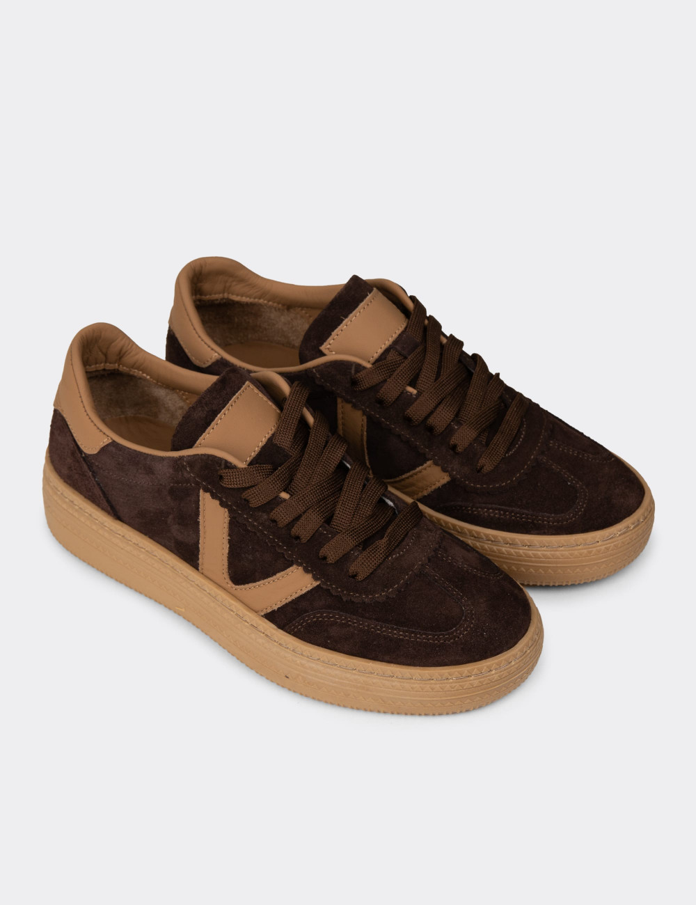 Kadın Hakiki Süet Kahverengi Sneaker Ayakkabı - N0170ZKHVC01