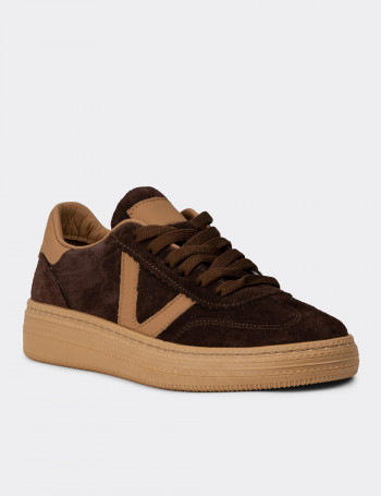 Kadın Hakiki Süet Kahverengi Sneaker Ayakkabı