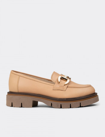 Kadın Hakiki Deri Bej Loafer Ayakkabı - F2313ZPDRE01