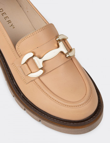 Kadın Hakiki Deri Bej Loafer Ayakkabı - F2313ZPDRE01