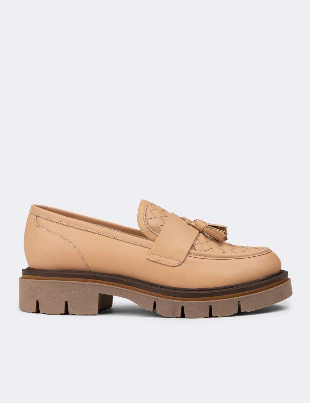 Kadın Bej Hakiki Deri Loafer Ayakkabı - F2267ZPDRE01