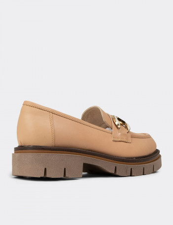 Kadın Hakiki Deri Bej Loafer Ayakkabı - F2313ZPDRE01