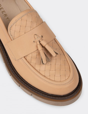 Kadın Bej Hakiki Deri Loafer Ayakkabı - F2267ZPDRE01