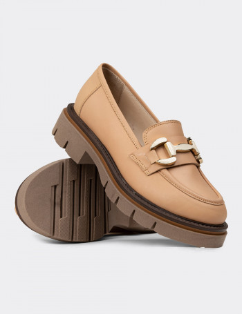 Kadın Hakiki Deri Bej Loafer Ayakkabı - F2313ZPDRE01