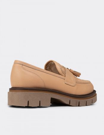Kadın Bej Hakiki Deri Loafer Ayakkabı - F2267ZPDRE01