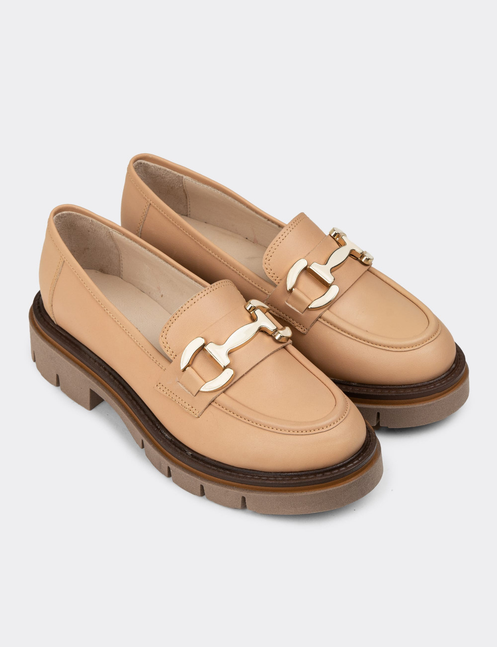 Kadın Hakiki Deri Bej Loafer Ayakkabı - F2313ZPDRE01
