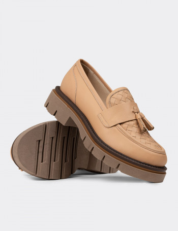 Kadın Bej Hakiki Deri Loafer Ayakkabı - F2267ZPDRE01