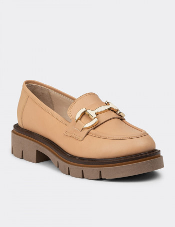 Kadın Hakiki Deri Bej Loafer Ayakkabı - F2313ZPDRE01