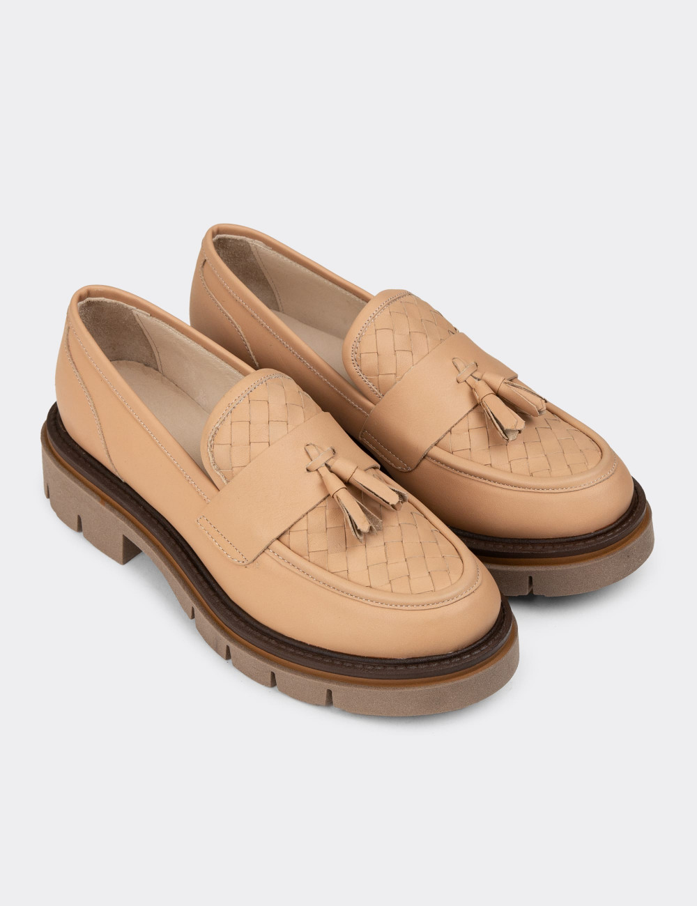 Kadın Bej Hakiki Deri Loafer Ayakkabı - F2267ZPDRE01