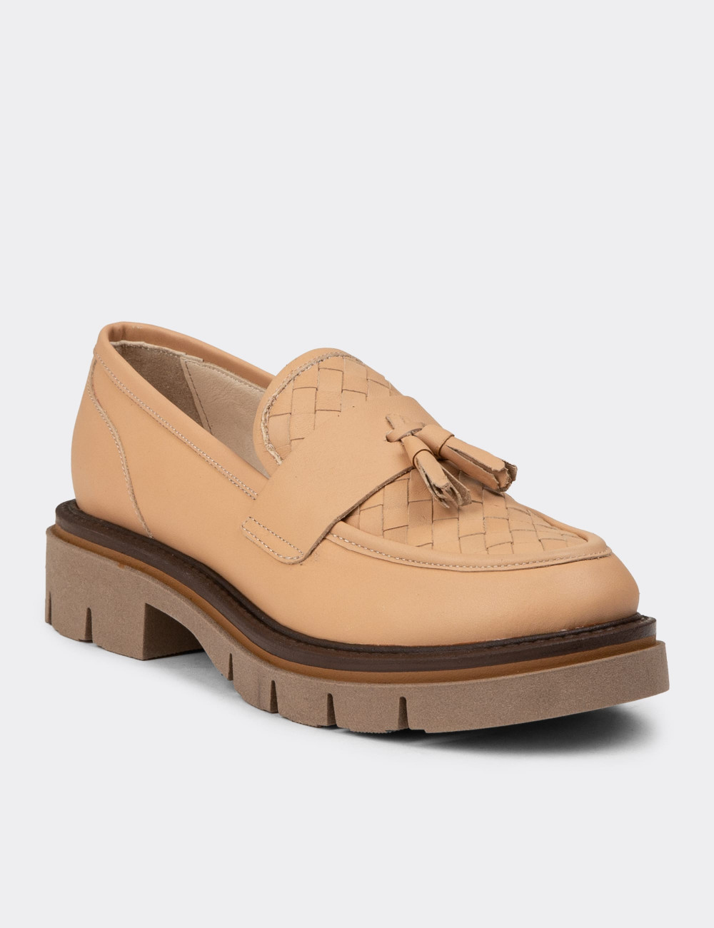 Kadın Bej Hakiki Deri Loafer Ayakkabı - F2267ZPDRE01