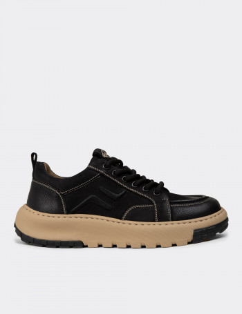 Erkek Hakiki Nubuk Siyah Sneaker Ayakkabı