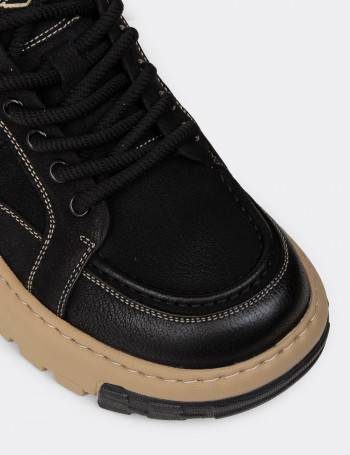 Erkek Hakiki Nubuk Siyah Sneaker Ayakkabı - 25552MSYHC01