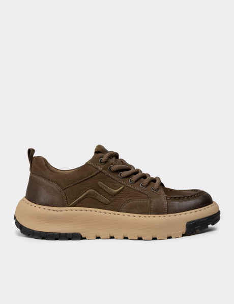 Erkek Hakiki Süet Haki Sneaker Ayakkabı