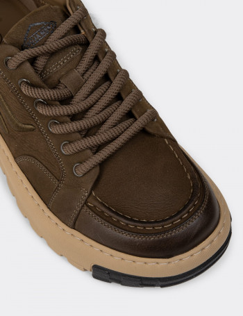 Erkek Hakiki Süet Haki Sneaker Ayakkabı - 25552MHAKC01
