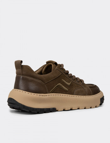 Erkek Hakiki Süet Haki Sneaker Ayakkabı - 25552MHAKC01