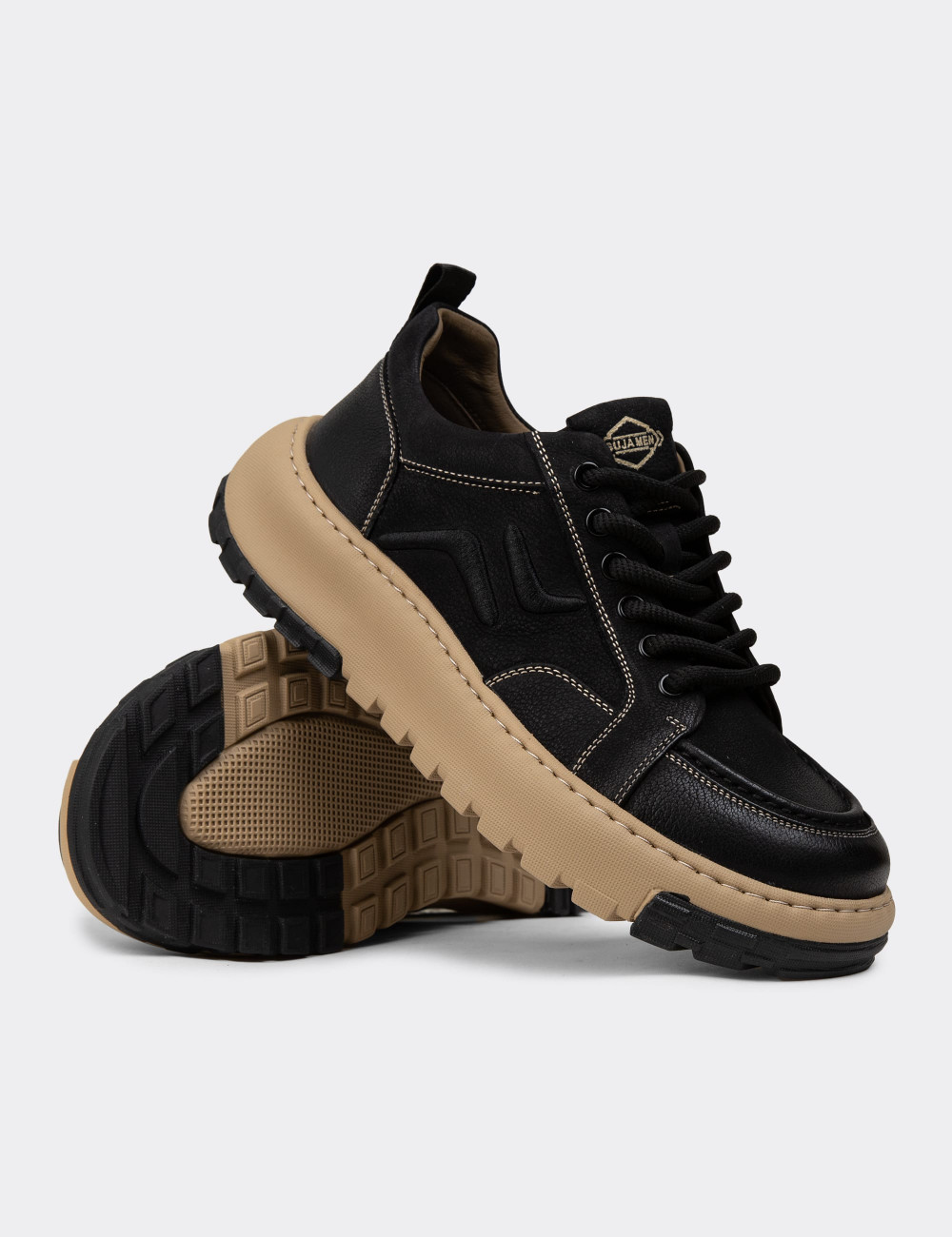 Erkek Hakiki Nubuk Siyah Sneaker Ayakkabı - 25552MSYHC01