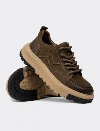 Erkek Hakiki Süet Haki Sneaker Ayakkabı - 25552MHAKC01
