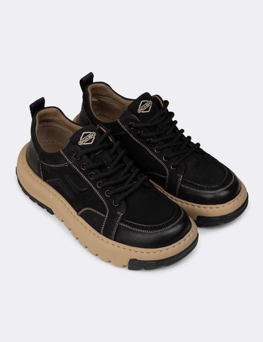 Erkek Hakiki Nubuk Siyah Sneaker Ayakkabı - 25552MSYHC01