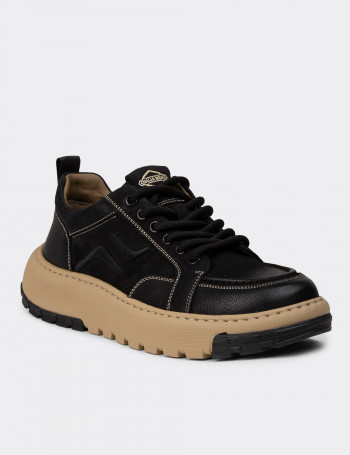 Erkek Hakiki Nubuk Siyah Sneaker Ayakkabı