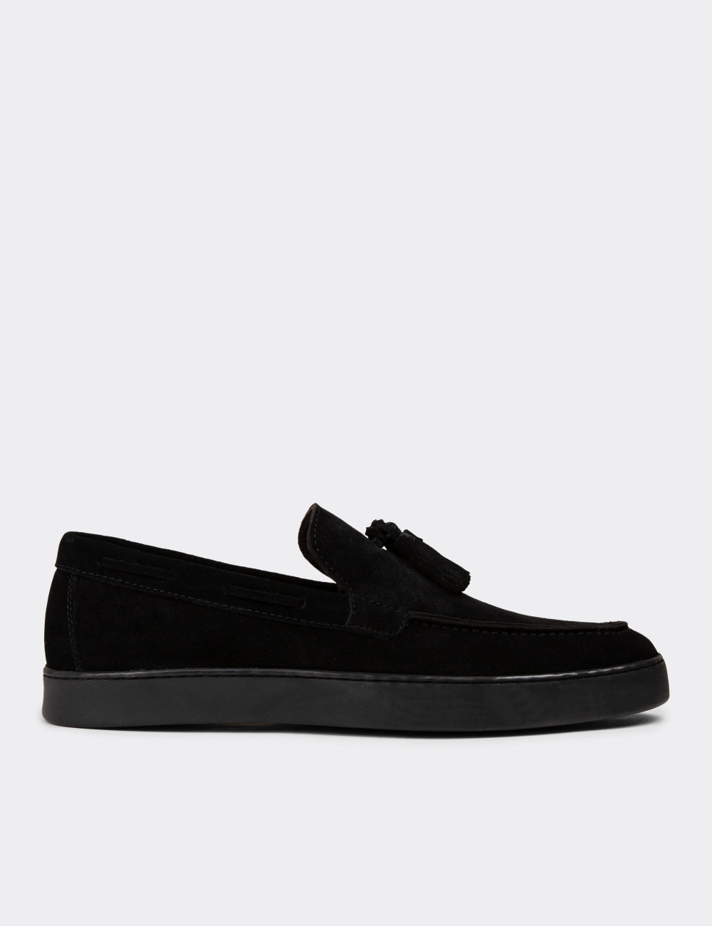 Erkek Hakiki Süet Siyah Püskül Detaylı Loafer - 01994MSYHC01