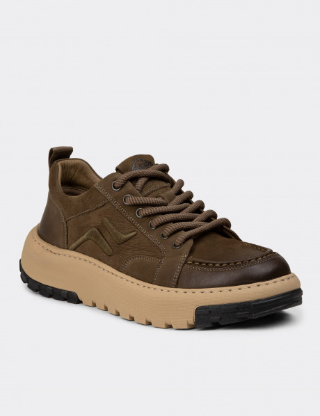 Erkek Hakiki Süet Haki Sneaker Ayakkabı