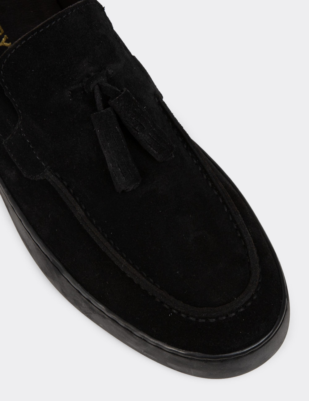 Erkek Hakiki Süet Siyah Püskül Detaylı Loafer - 01994MSYHC01