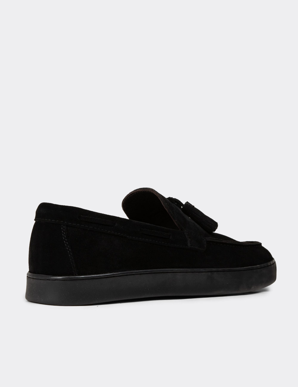 Erkek Hakiki Süet Siyah Püskül Detaylı Loafer - 01994MSYHC01