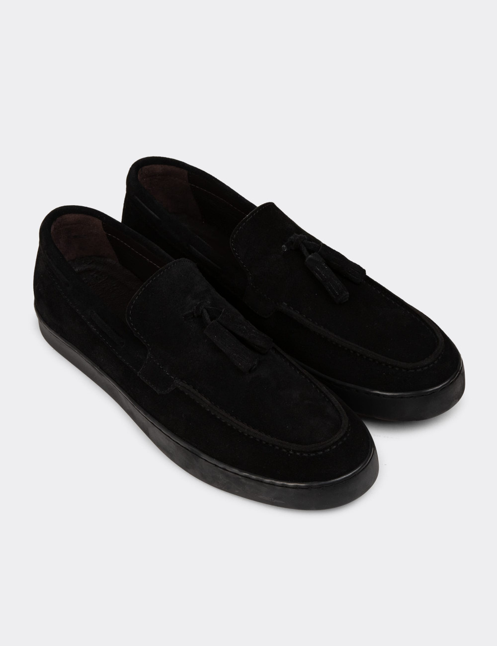 Erkek Hakiki Süet Siyah Püskül Detaylı Loafer - 01994MSYHC01