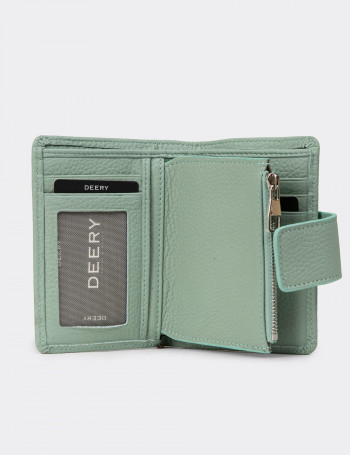 Hakiki Deri Yeşil Dikey Kadın Cüzdanı - 00918ZYSLZ01