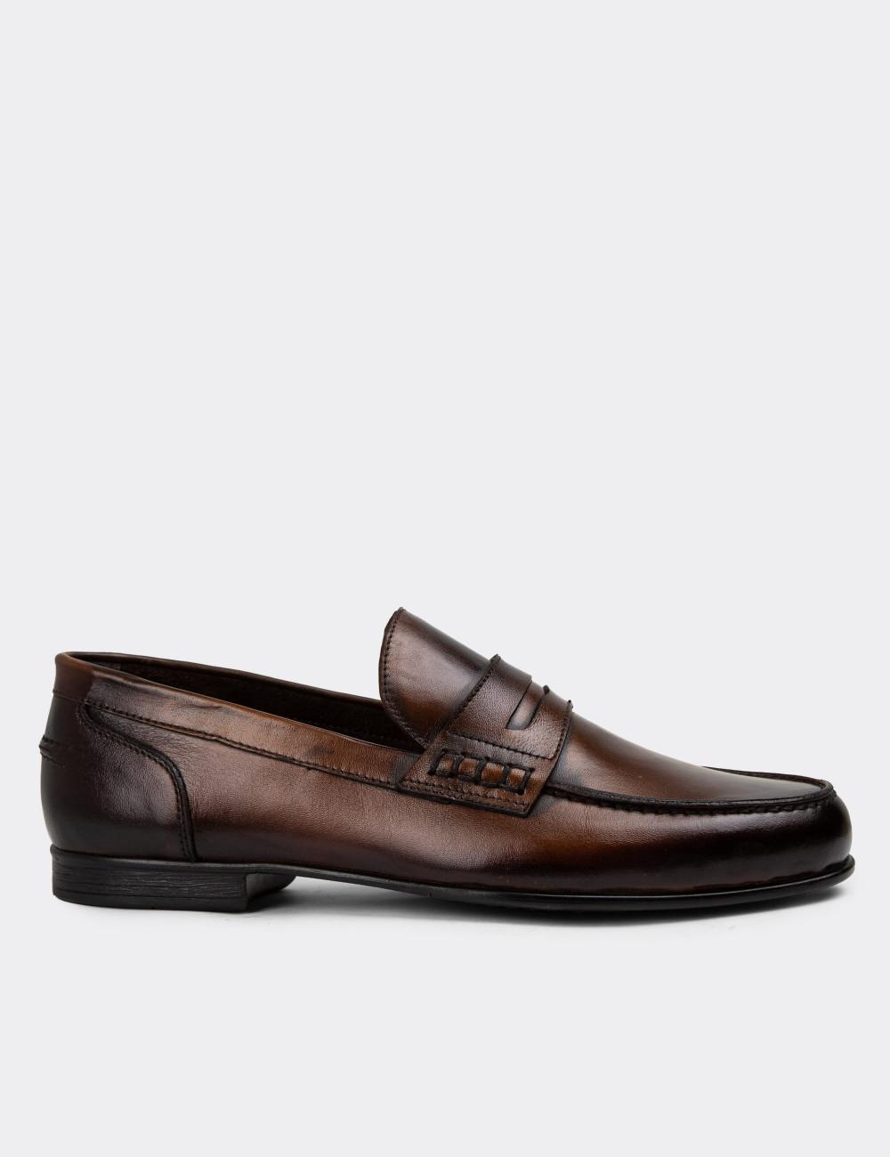 Erkek Vintage Taba Rengi Hakiki Deri Loafer - 01978MTBAC01