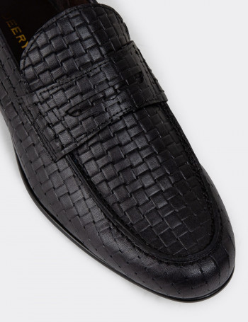 Erkek Hakiki Deri Siyah Loafer Ayakkabı - 01978MSYHC09