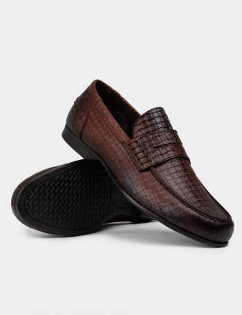 Erkek Hakiki Deri Taba Renk Loafer Ayakkabı - 01978MTBAC21