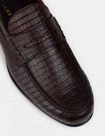 Erkek Kahverengi Hakiki Deri Loafer Ayakkabı - 01978MKHVC10