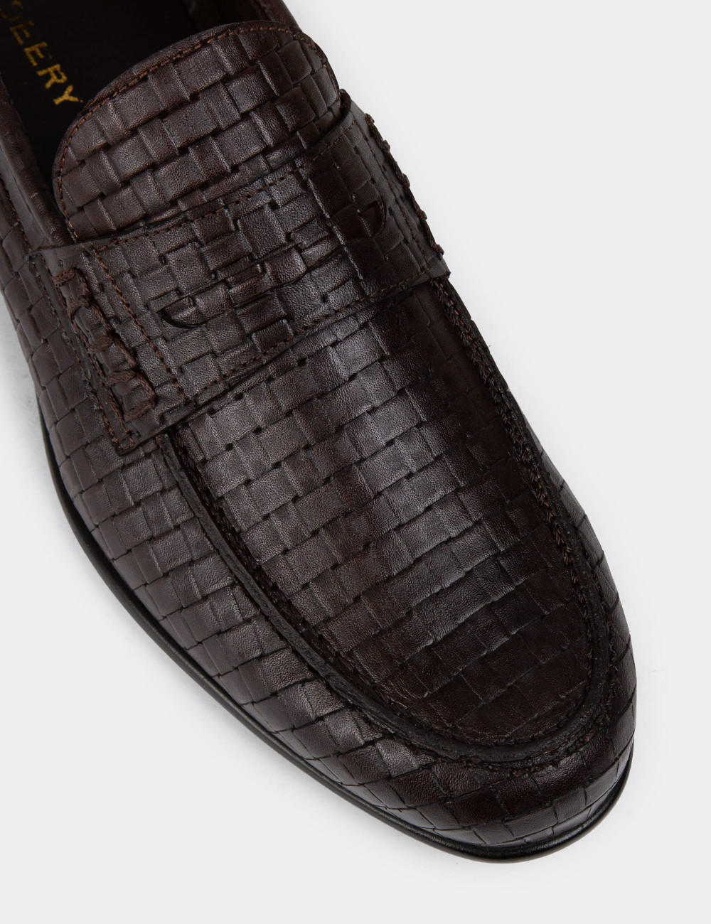 Erkek Kahverengi Hakiki Deri Loafer Ayakkabı - 01978MKHVC10