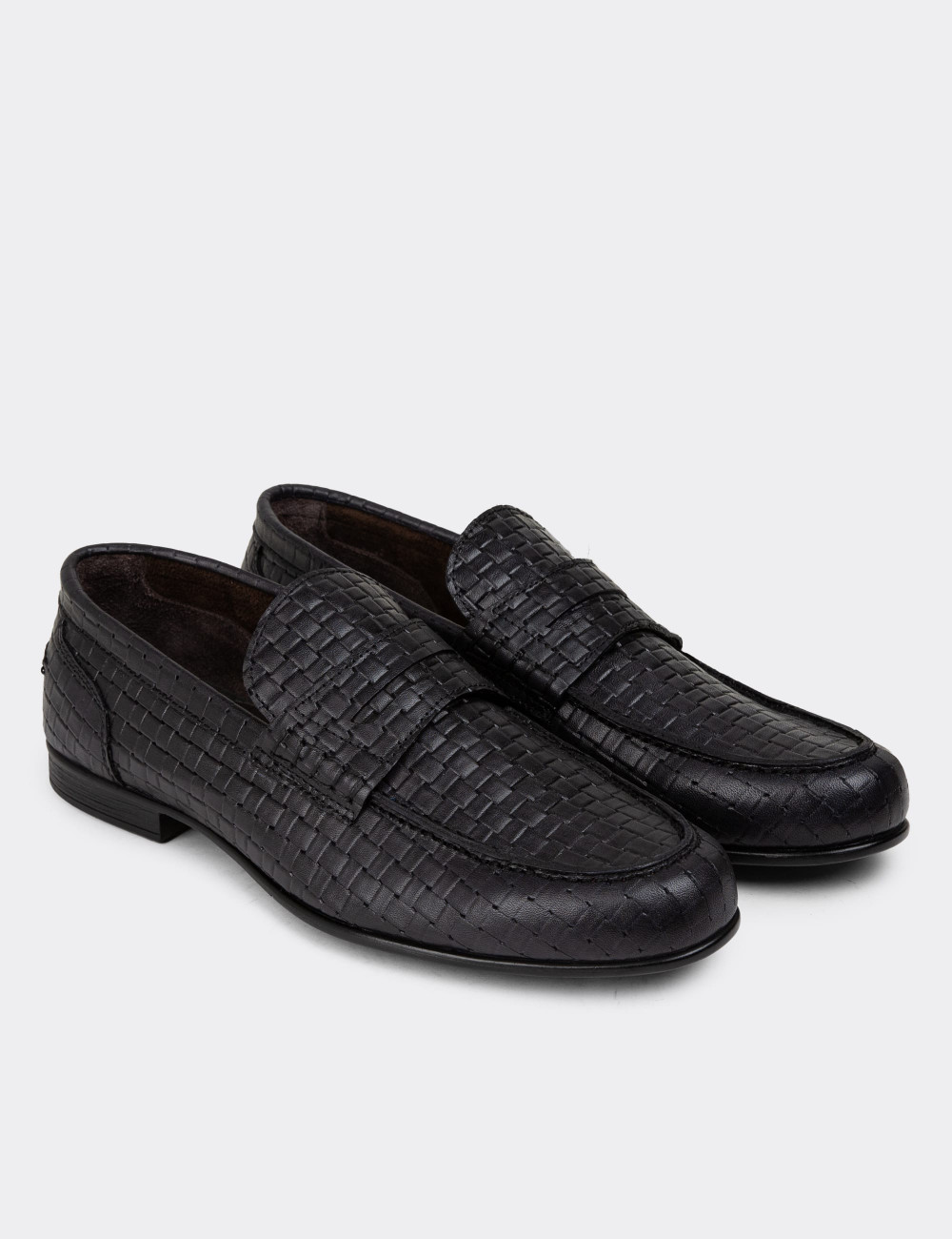 Erkek Hakiki Deri Siyah Loafer Ayakkabı - 01978MSYHC09