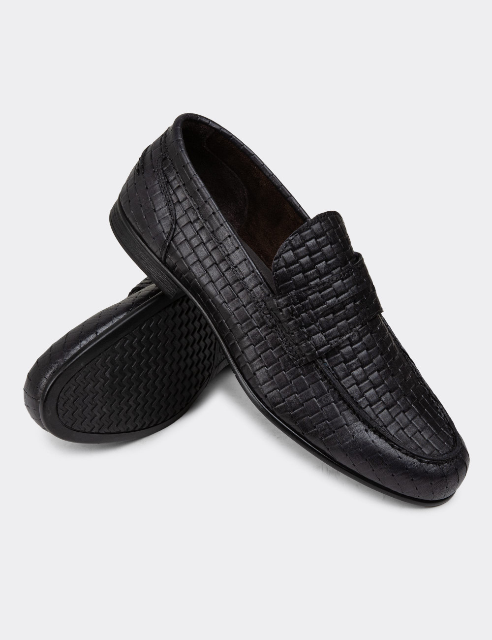 Erkek Hakiki Deri Siyah Loafer Ayakkabı - 01978MSYHC09