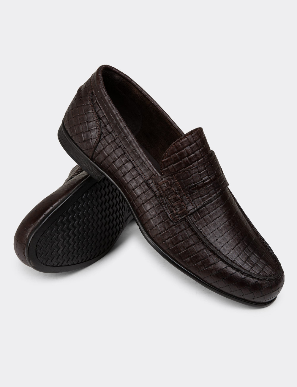 Erkek Kahverengi Hakiki Deri Loafer Ayakkabı - 01978MKHVC10