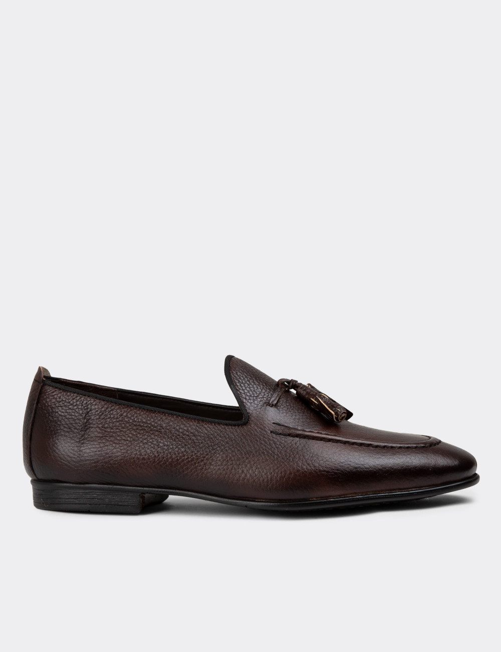 Erkek Hakiki Deri Kahverengi Püsküllü Loafer - 01701MKHVC40