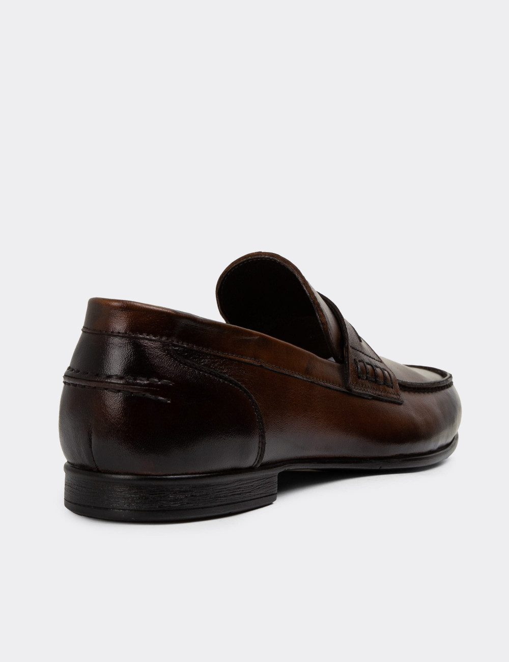 Erkek Vintage Taba Rengi Hakiki Deri Loafer - 01978MTBAC01