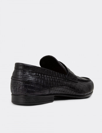 Erkek Hakiki Deri Siyah Loafer Ayakkabı - 01978MSYHC09