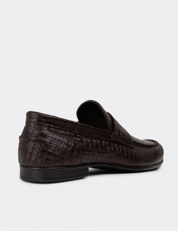 Erkek Kahverengi Hakiki Deri Loafer Ayakkabı - 01978MKHVC10
