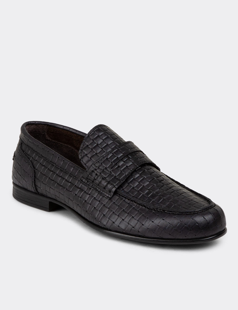 Erkek Hakiki Deri Siyah Loafer Ayakkabı - 01978MSYHC09