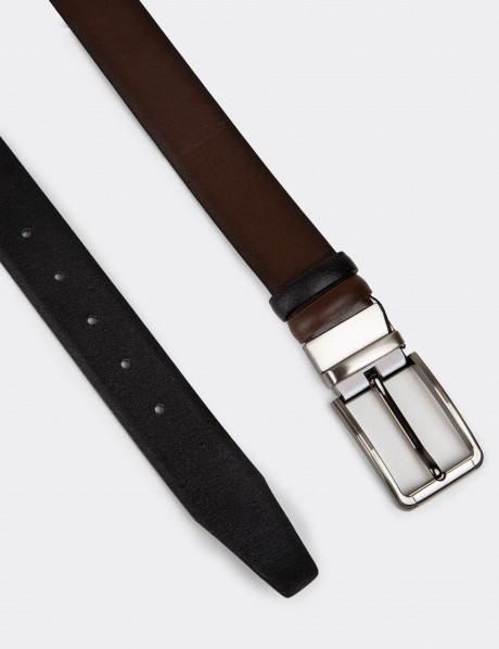 Hakiki Deri Kahverengi - Siyah Çift Taraflı Erkek Kemer