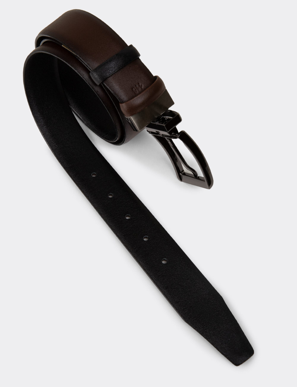 Hakiki Deri Kahverengi - Siyah Çift Taraflı Erkek Kemer - TB003MKHVW01